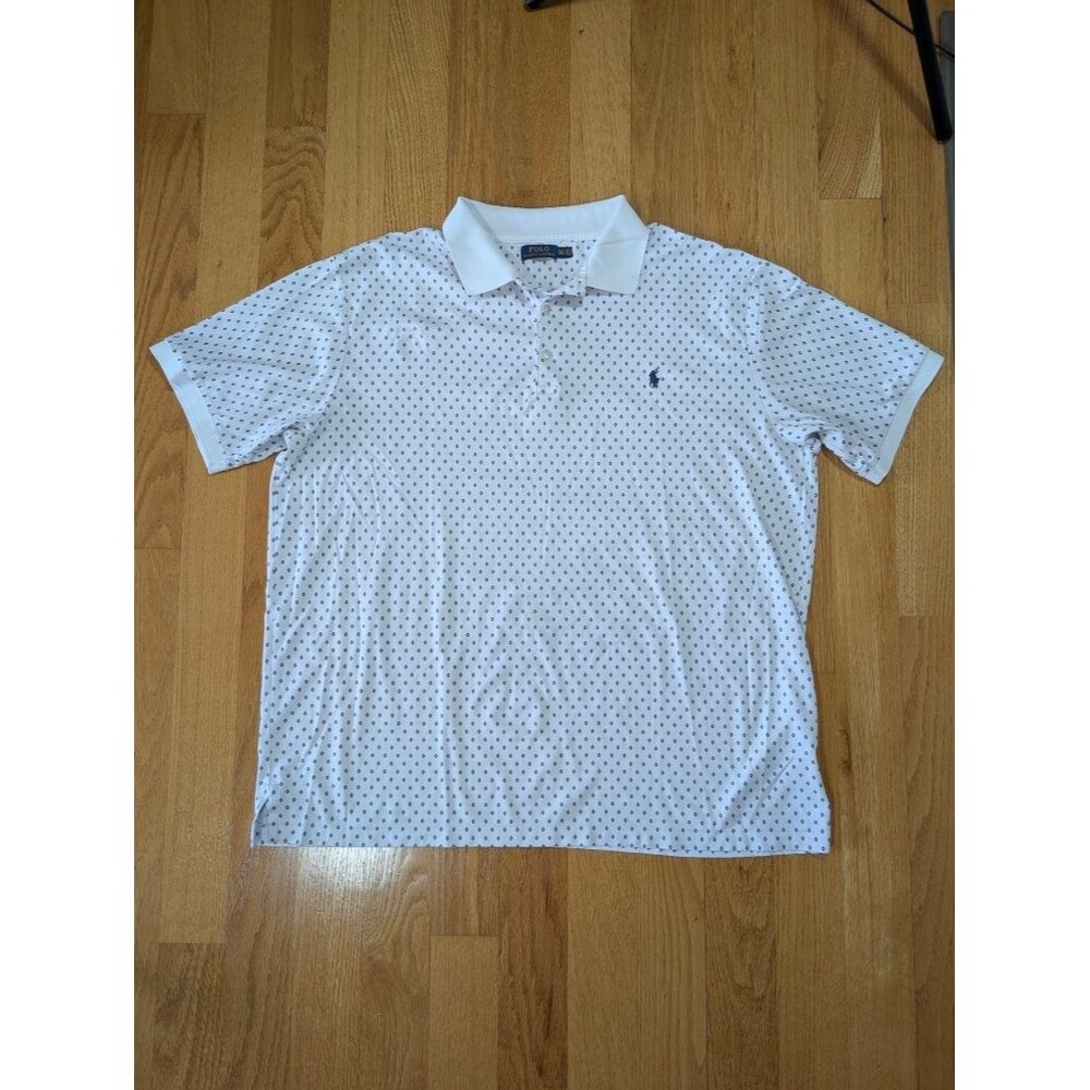 Polo Ralph Lauren Mens 2XLT White Navy Diamond Print Polo Shirt Big & Tall